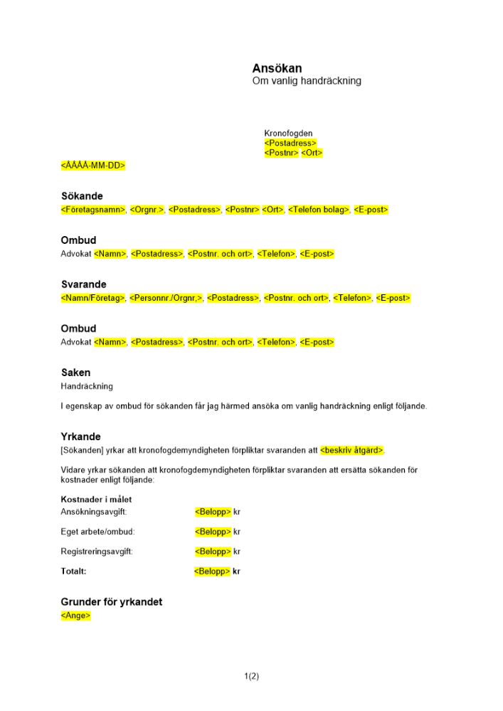 Ansökan vanlig handräckning