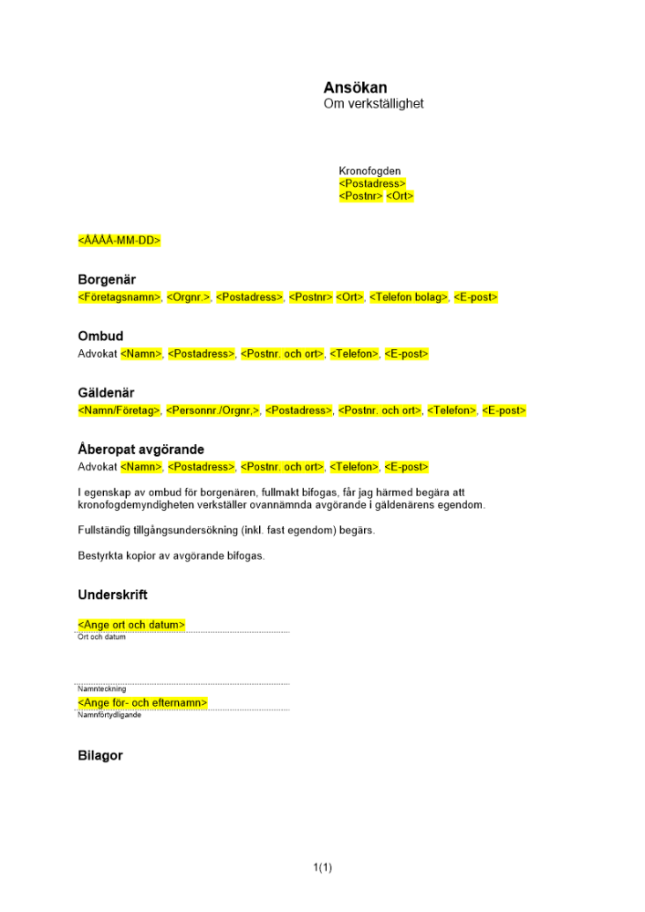 Ansökan om verkställighet (Allmänt)