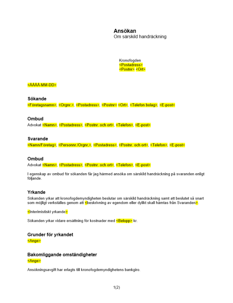 Ansökan om särskild handräckning