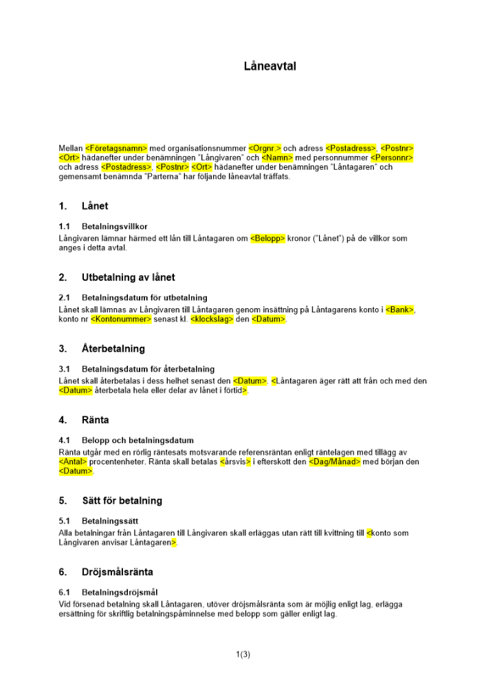 Låneavtal - Rörlig ränta_ referensränta