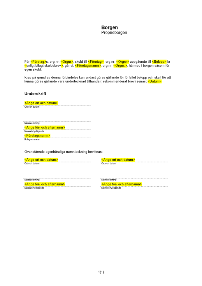 Proprieborgen av företag (Tidsbegränsad)