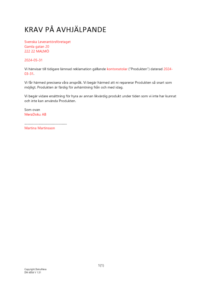 Uppföljning av reklamation av företag Särskild reklamation