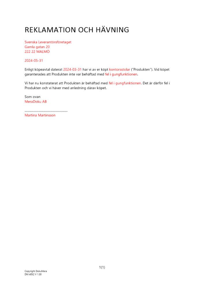 Reklamation och hävning av företag vid fel