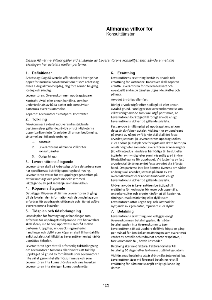 Allmänna villkor för konsulttjänster (Allmänt)