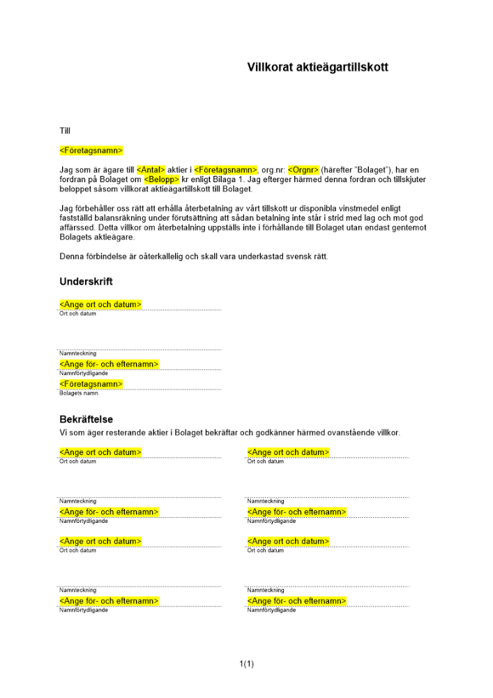 Aktieägartillskott - Eftergift av fordran (Villkorat)