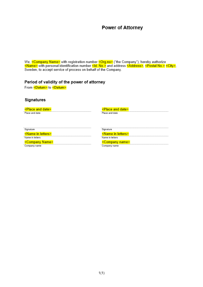 Fullmakt ang delgivningsmottagare Engelsk