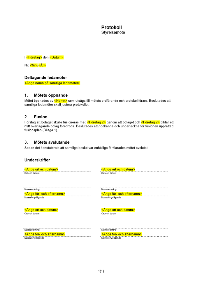 Styrelsemöte (Överlåtande bolag)