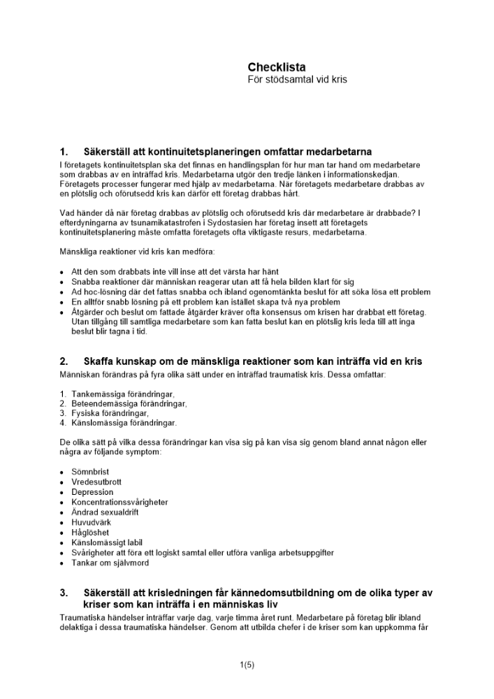 Checklista stödsamtal kris