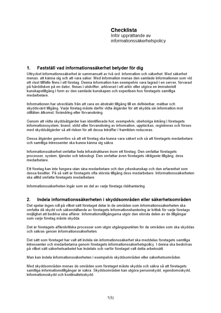 Checklista informationssäkerhetspolicy