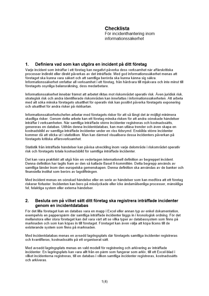 Checklista incidenthantering informationssäkerhet