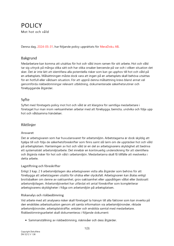 Policy mot hot och våld