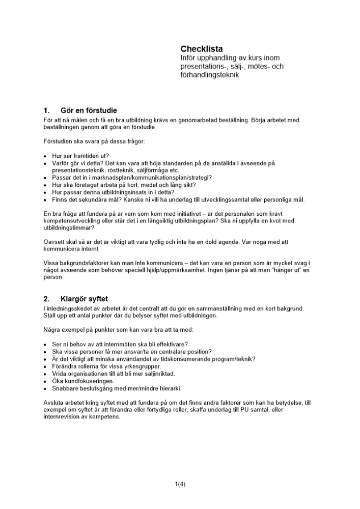 Checklista kursupphandling