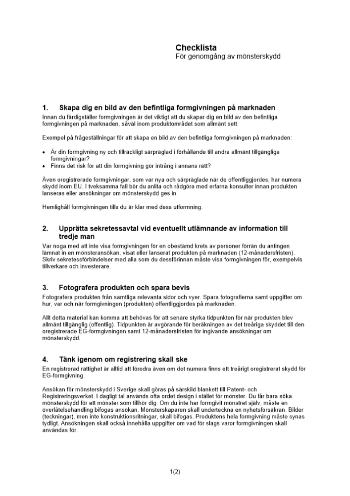 Checklista mönsterskydd