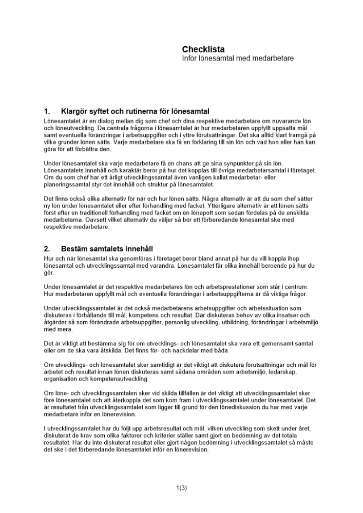 Checklista lönesamtal
