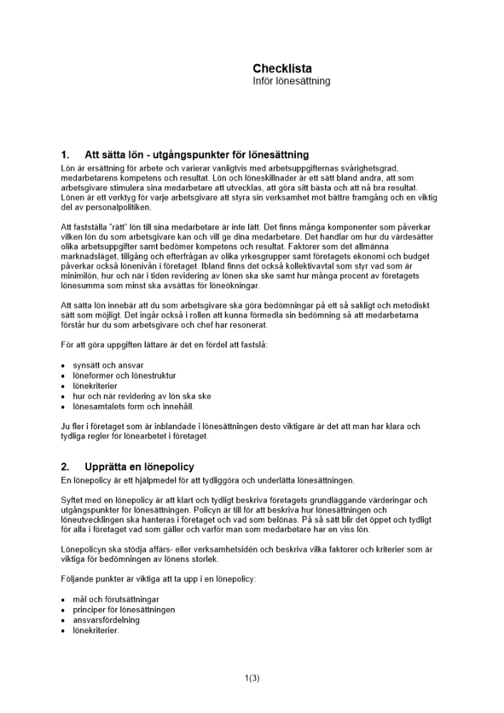 Checklista lönesättning