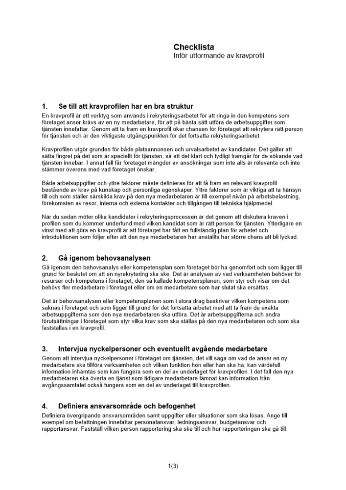 Checklista kravprofil