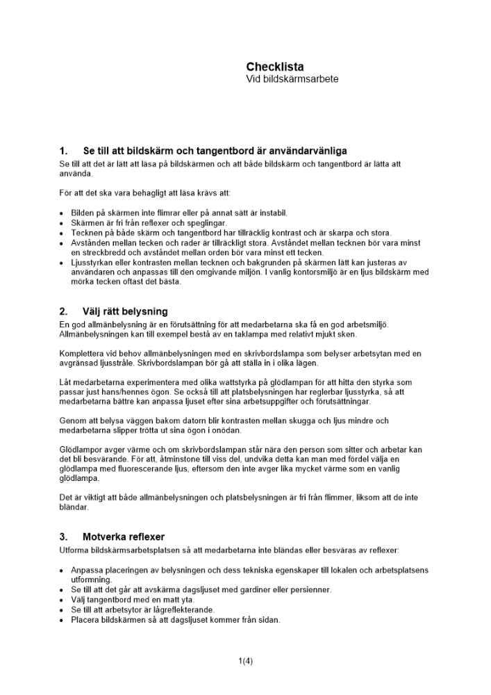 Checklista bildskärmsarbete