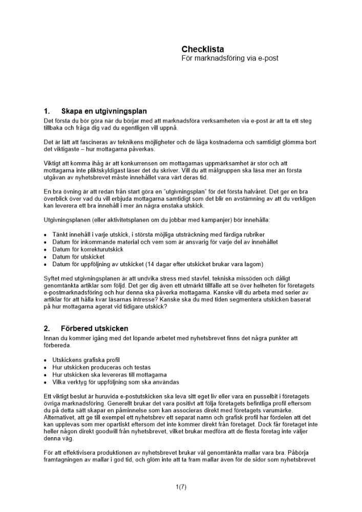 Checklista e-postmarknadsföring