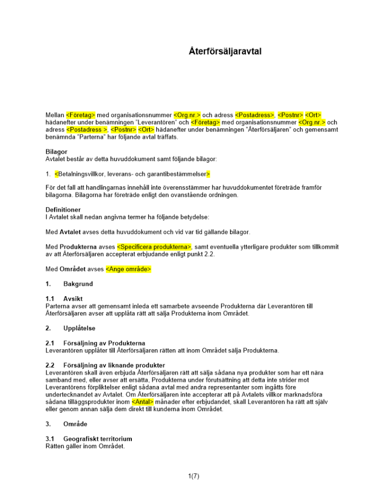 Återförsäljaravtal