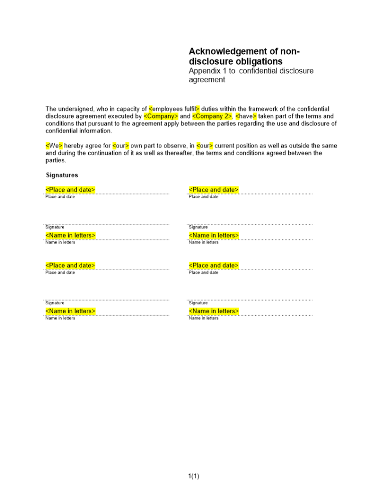 Sekretessförbindelse anställda Engelsk