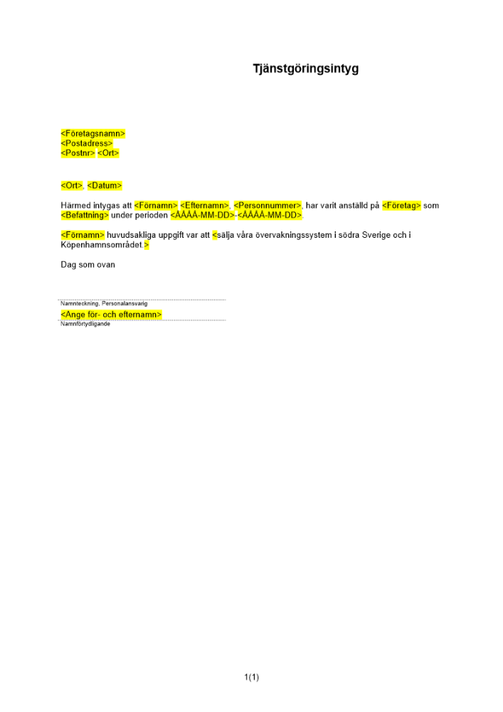 Tjänstgöringsintyg