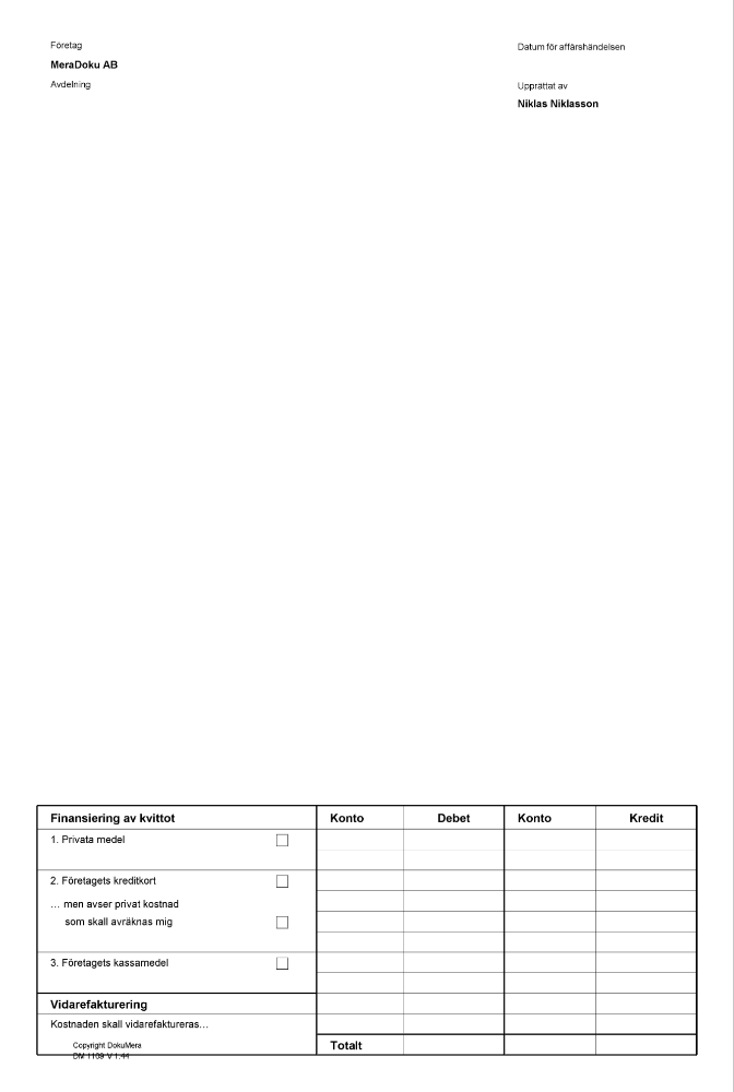 Kvittopapper 1 dimension