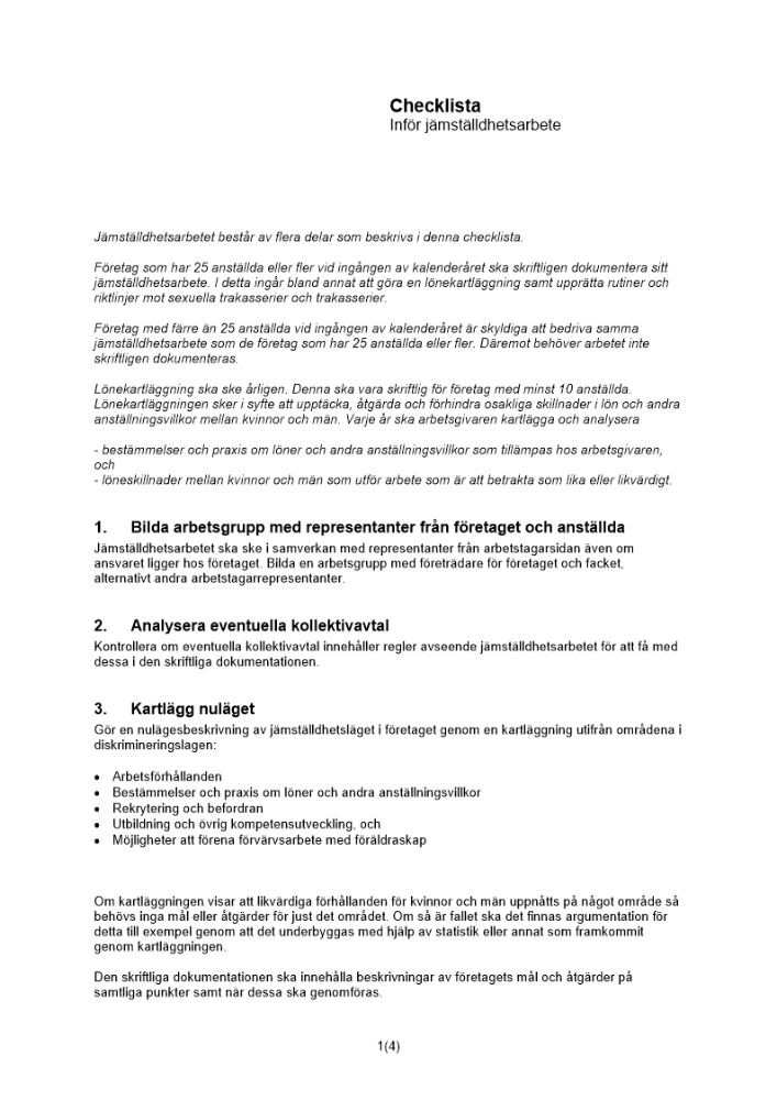 Checklista jämställdhetsarbete