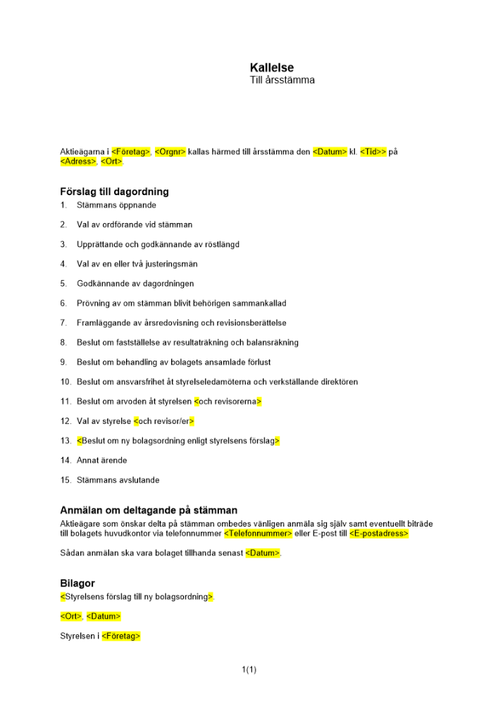 Kallelse årsstämma ansamlad förlust