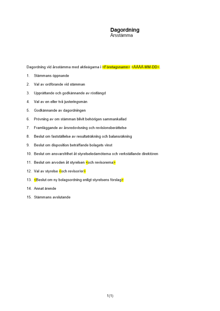 Dagordning årsstämma disponibla vinstmedel