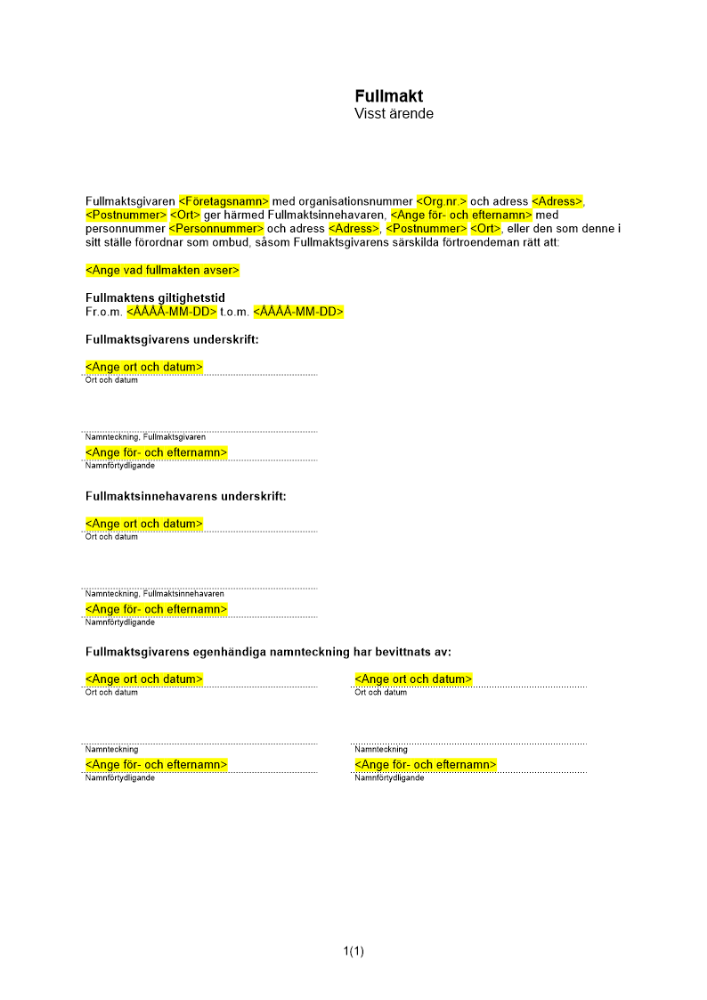 Fullmakt viss aktivitet