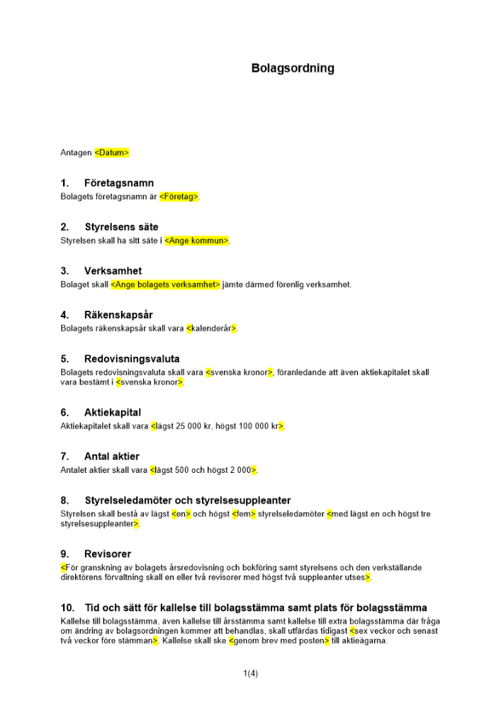 Bolagsordning privat röstvärde företräde