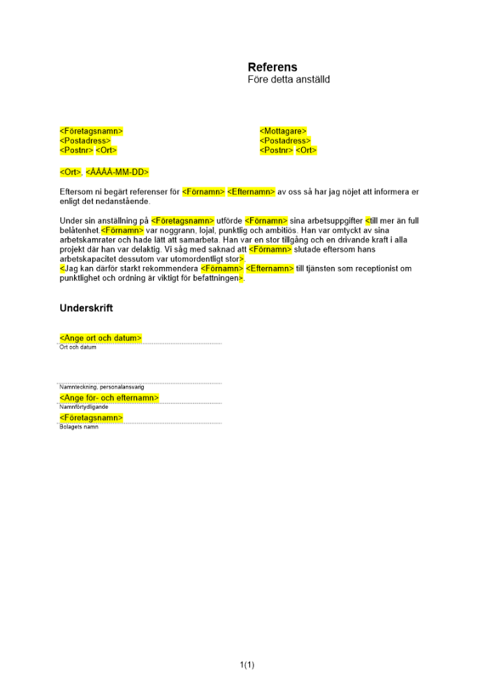 Referens avseende fd anställd god