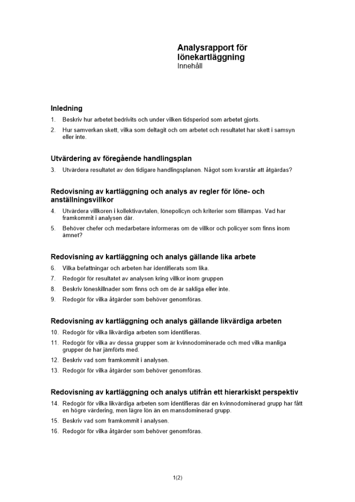 7. Analysrapport för lönekartläggning - Innehåll