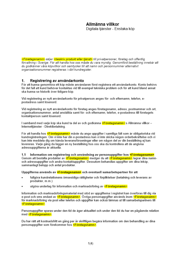 Allmänna villkor - Digitala tjänster - Enstaka köp
