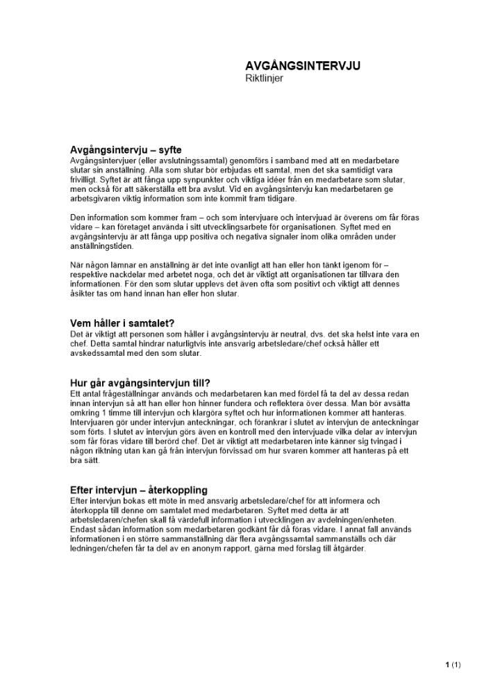 Avgångsintervju - Riktlinjer