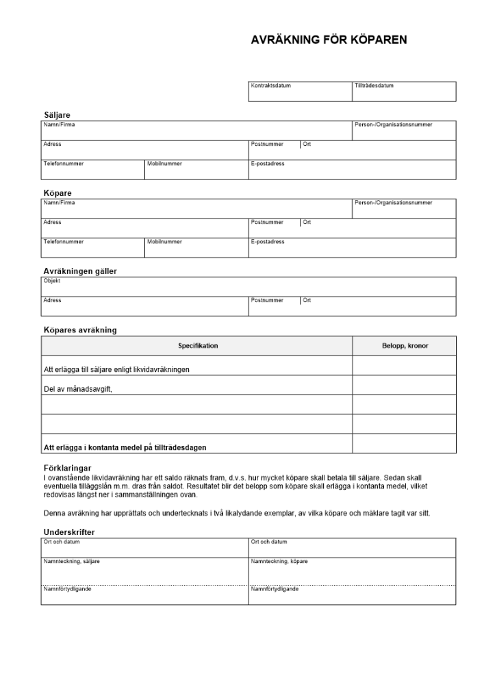 Avräkning för köparen