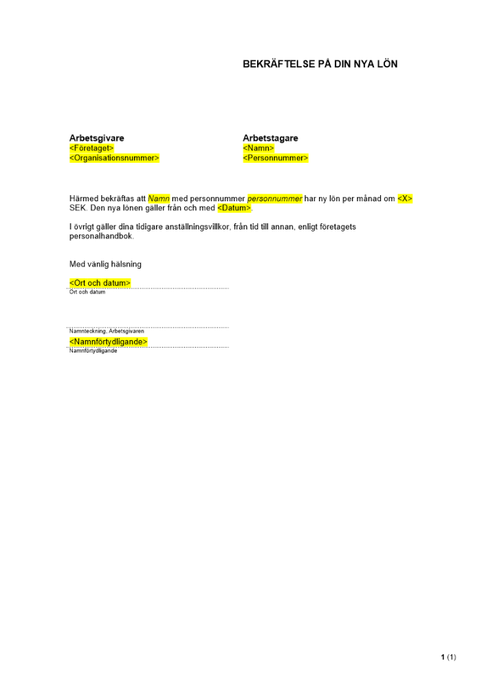 Bekräftelse på ny lön