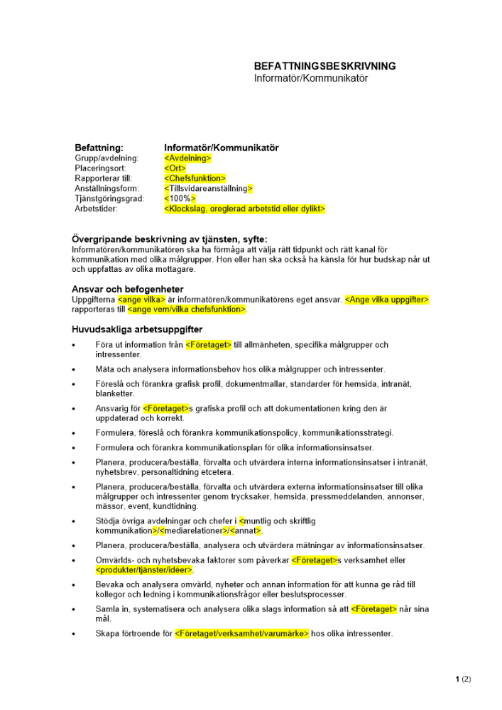 Befattningsbeskrivning - Informatör-Kommunikatör