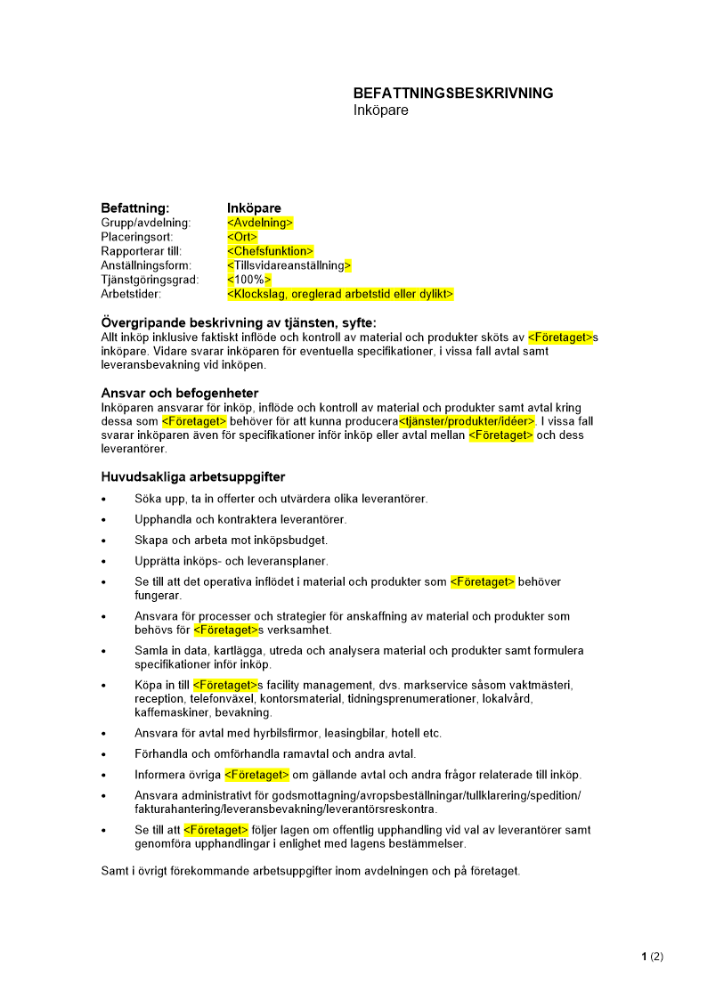 Befattningsbeskrivning - Inköpare