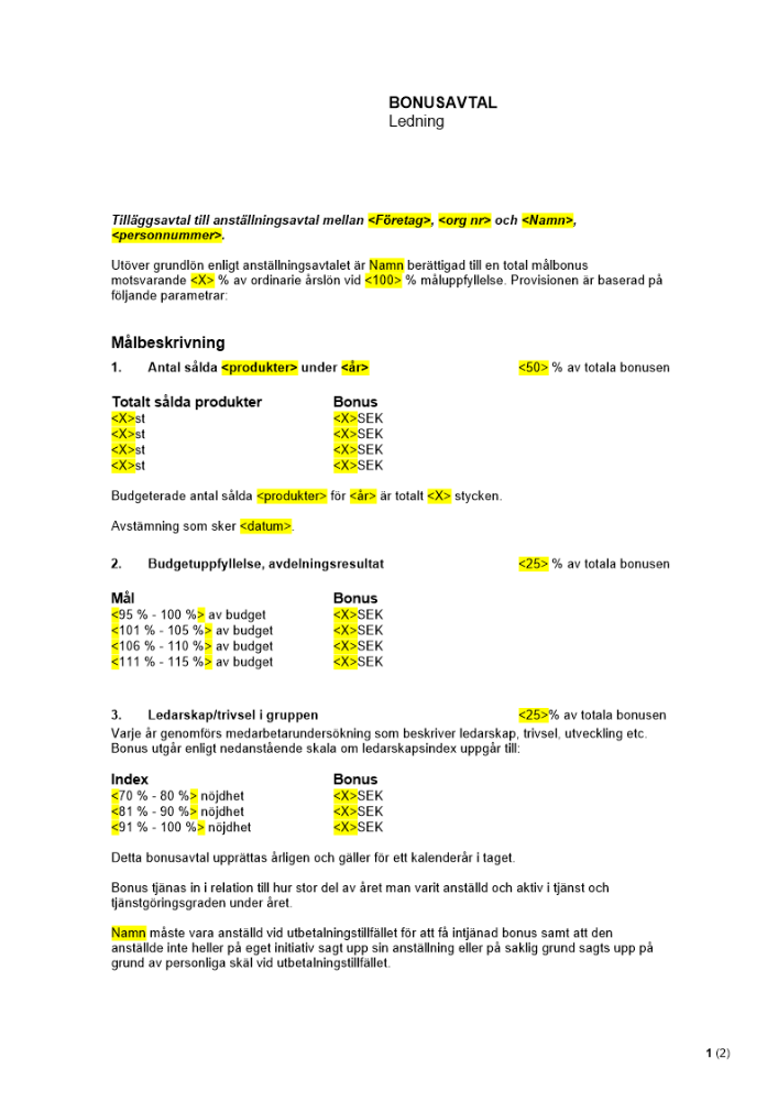 Bonusavtal, chef och ledare
