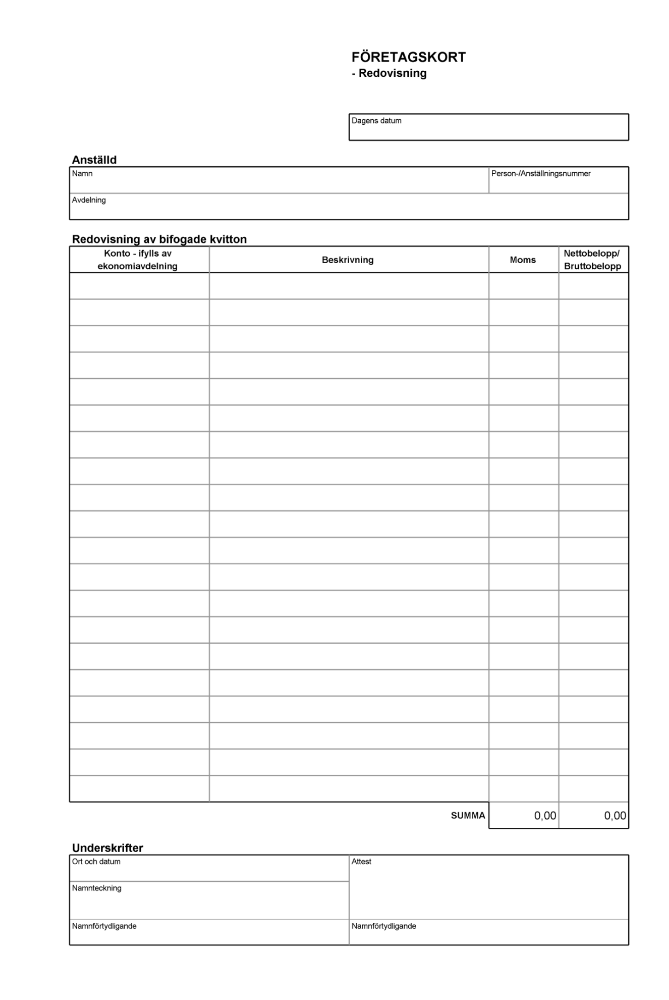 Företagskort - Redovisning (Excel)