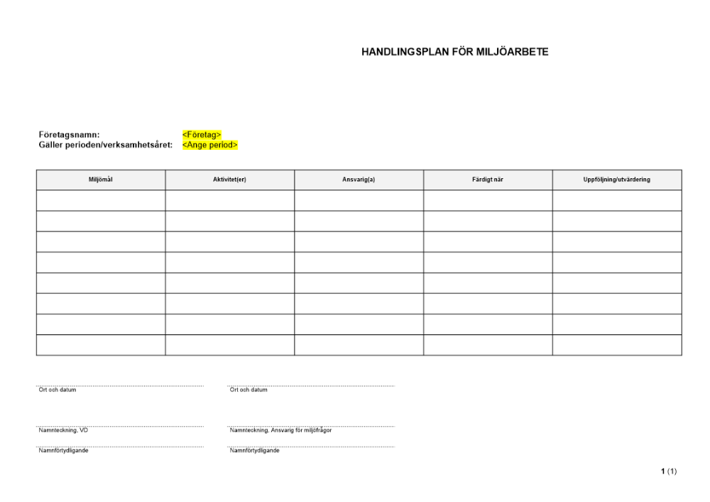 Handlingsplan för miljöarbete