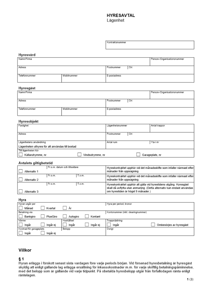 Hyresavtal - Lägenhet