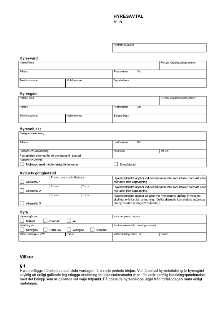 Hyresavtal - Villa
