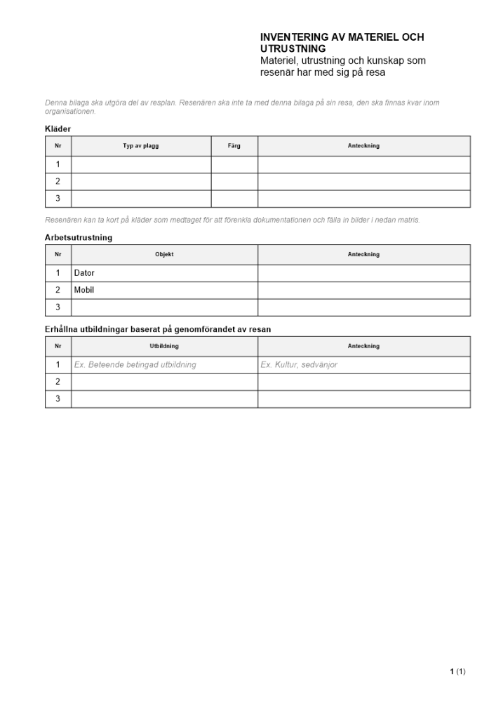 Inventering av materiel och utrustning