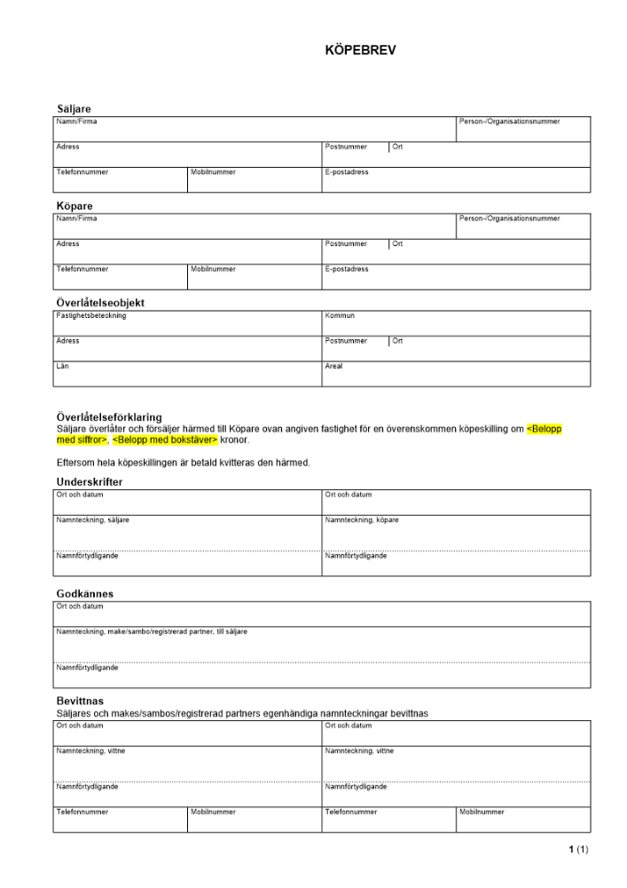 Köpebrev - Fastighet