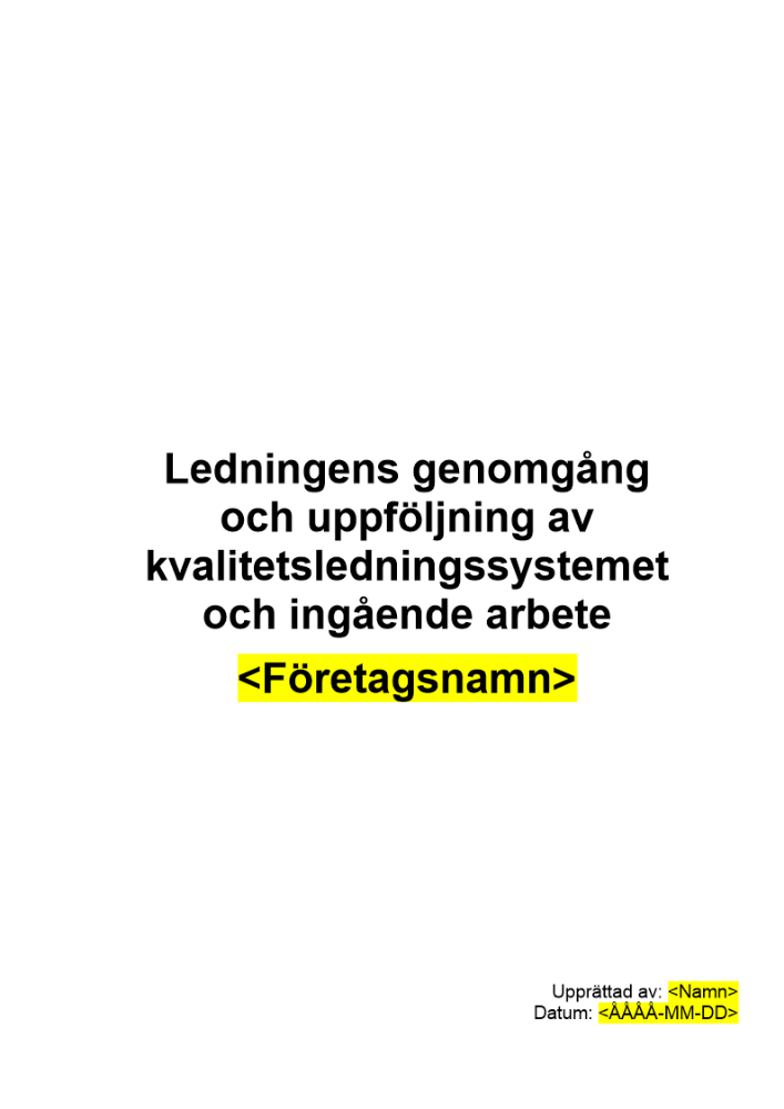 Ledningens genomgång - Kvalitetsledningssystem