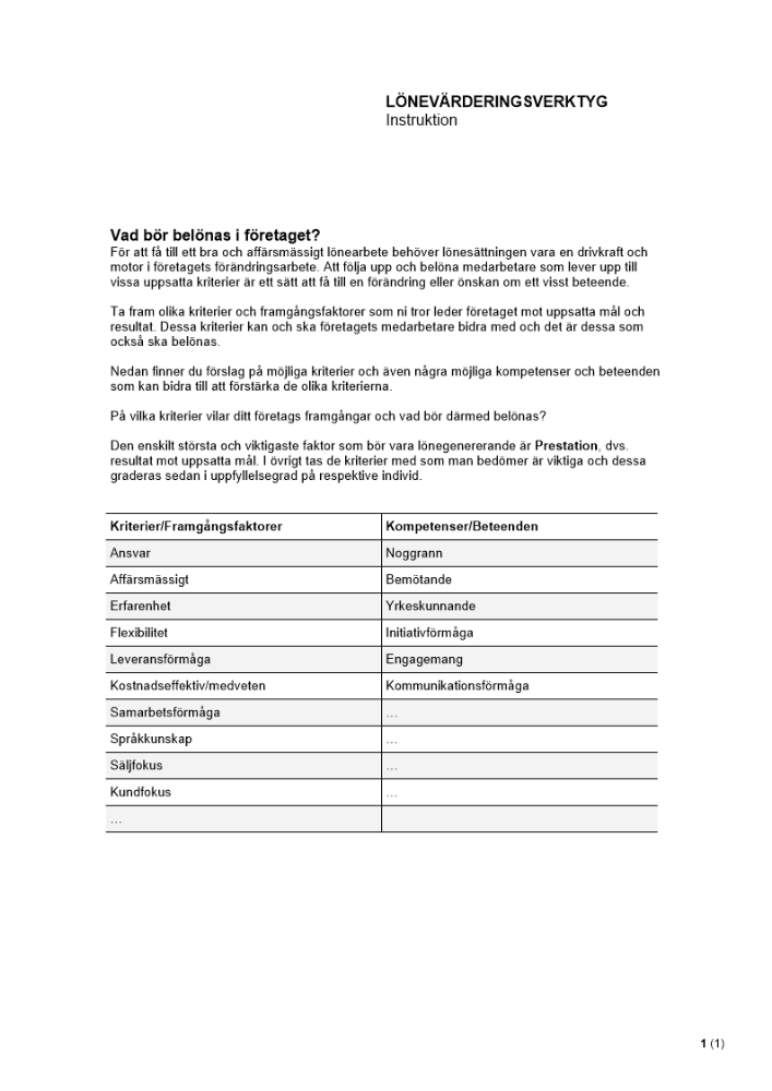 Lönevärderingsverktyg - Instruktion