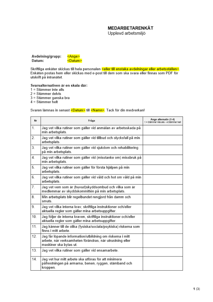 Medarbetarenkät upplevd arbetsmiljö