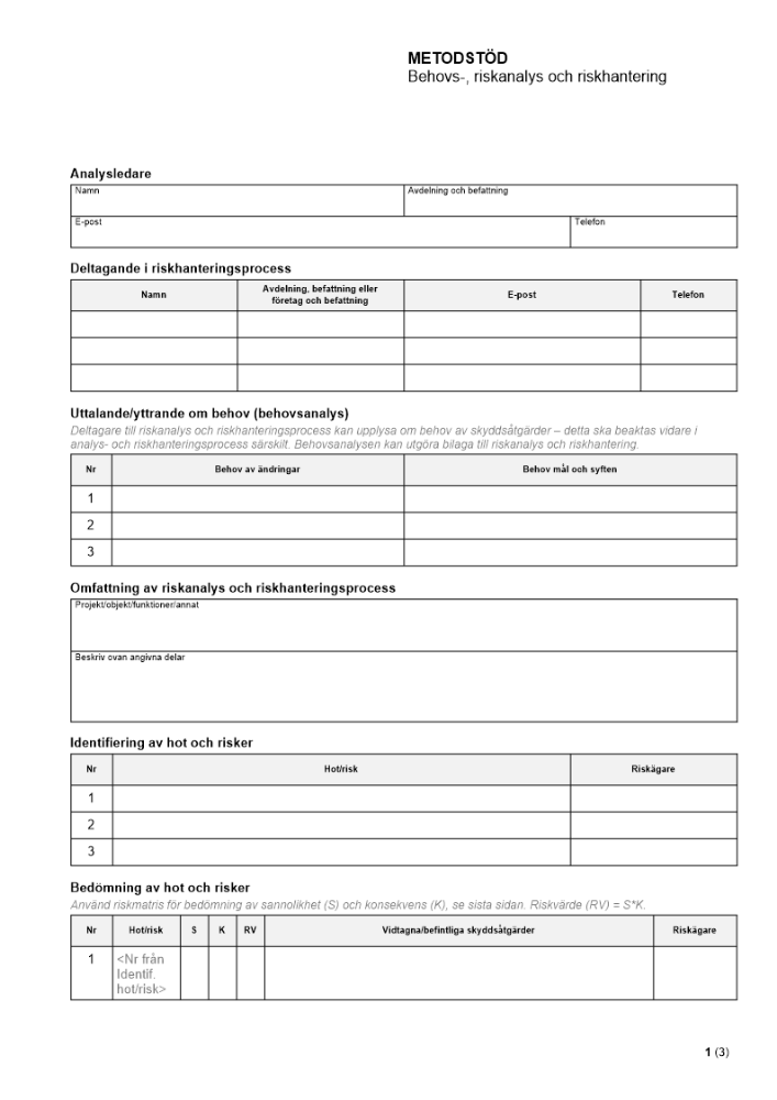 Metodstöd - Behovs- och riskanalys samt riskhantering